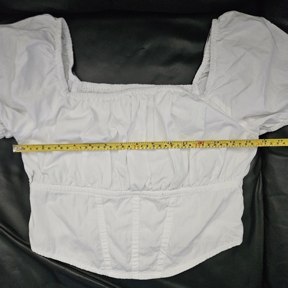 Japna Gaze Sz L White Crop Top with Puffed Sleeves Smoked Back 100% Cotton - Picture 9 of 9